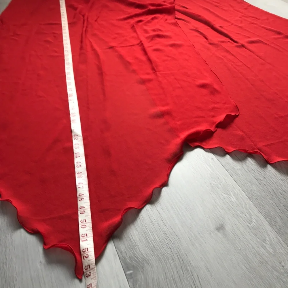 WOMENS SILK RED WRAP STOLE SCARF LETTUCE HEM CHIFFON STOLE